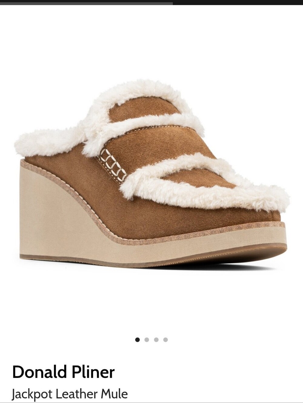 Nwot 9.5 $198 Donald J. Pliner Tan Suede Wedge Mule with Cream Shearling Trim